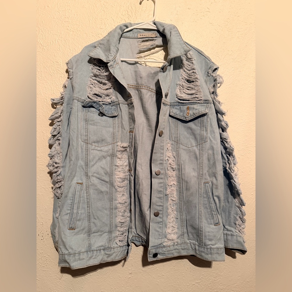 36 Point 5 Light Blue Distressed Jacket
